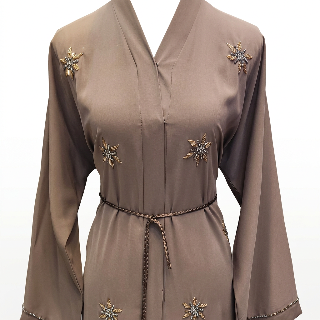 Taupe Gold Silver Starburst Scattered Belted Abaya