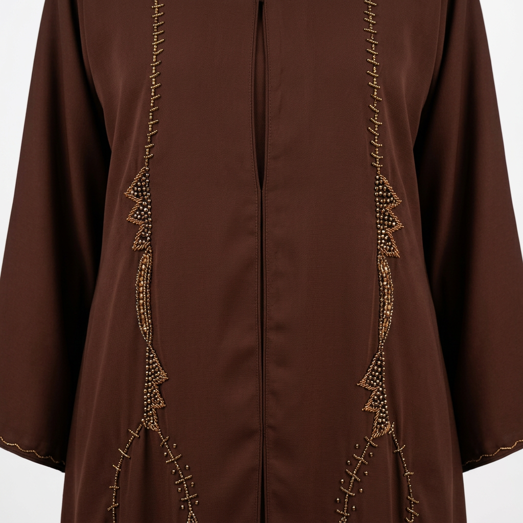 Dark Brown Gold Zigzag Bead Stripe Trim Abaya