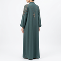Teal Silver Crystal Floral Shoulder Chain Abaya