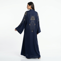 Navy Blue Gold Beaded Chandelier Embroidered Luxury Open Abaya