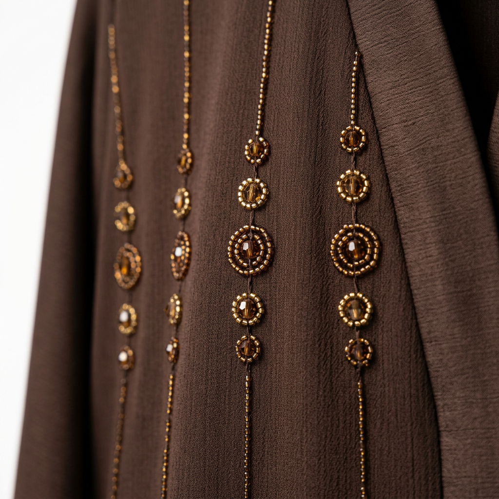 Dark Chocolate Brown Vertical Bead Stripe Abaya