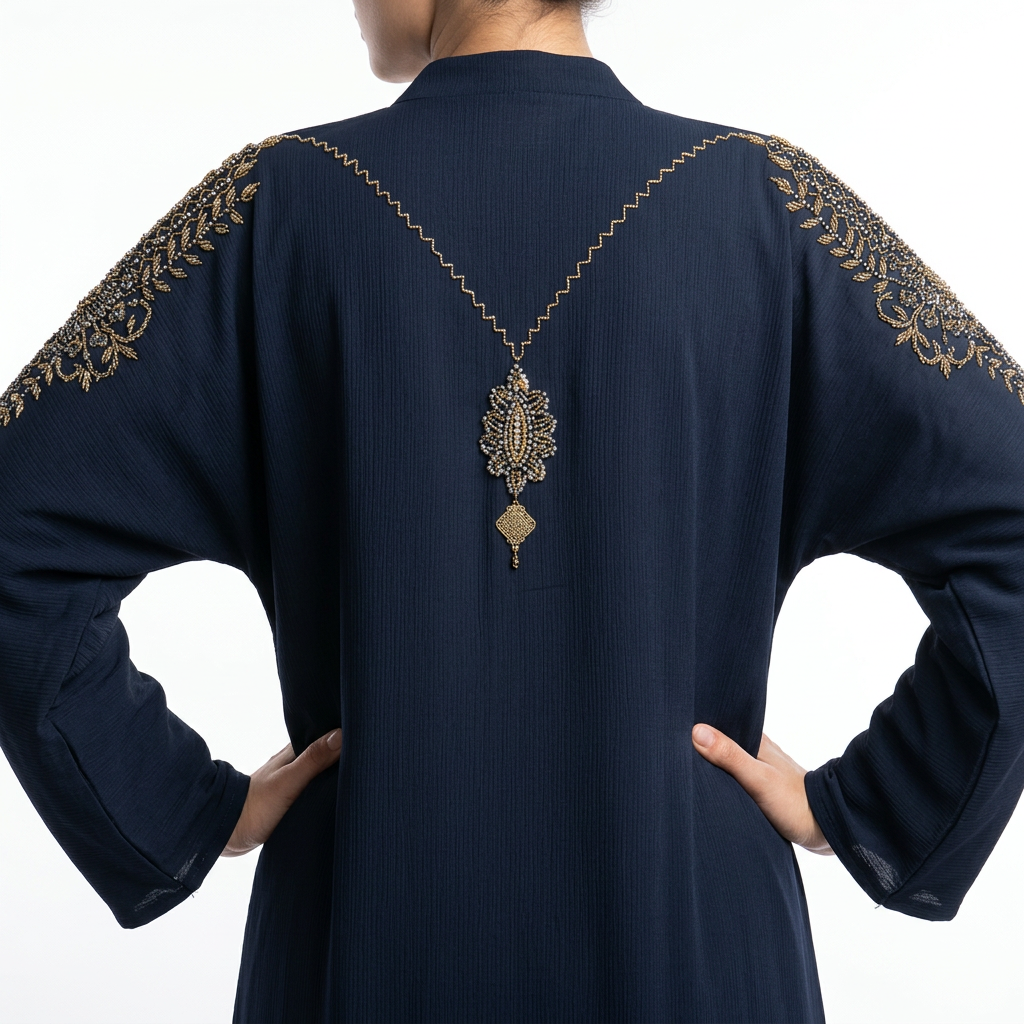 Navy Blue Gold Zigzag Pendant Abaya