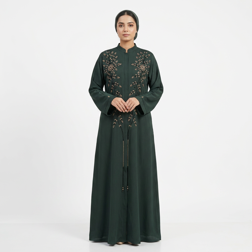 Emerald Green Gold Starburst Leaf Abaya