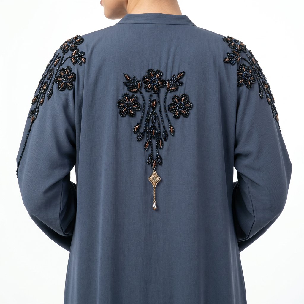 Slate Blue Black Copper Floral Shoulder Pendant Abaya