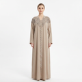 Taupe Silver Crystal Diamond Shoulder Abaya