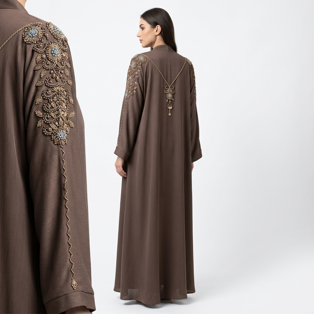 Dark Brown Gold Turquoise Floral Shoulder Necklace Abaya