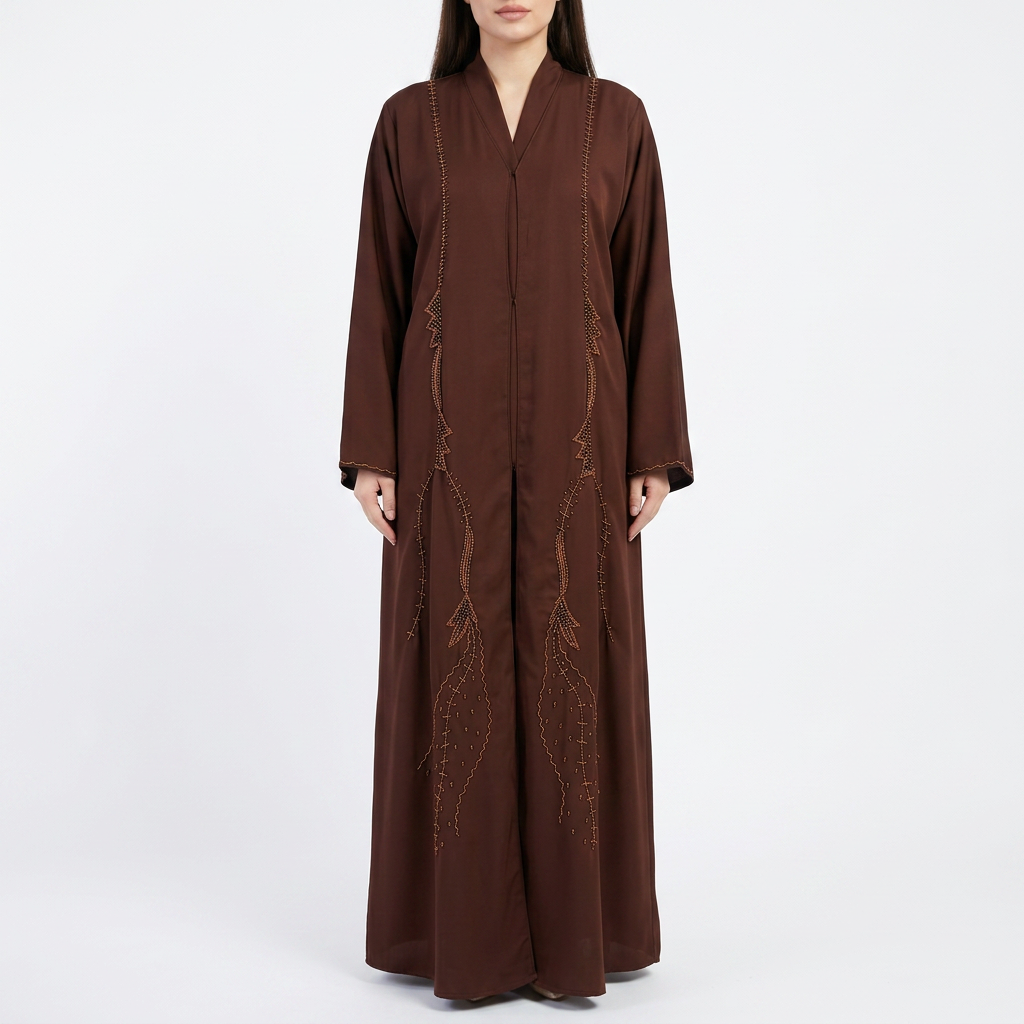 Dark Brown Gold Zigzag Bead Stripe Trim Abaya