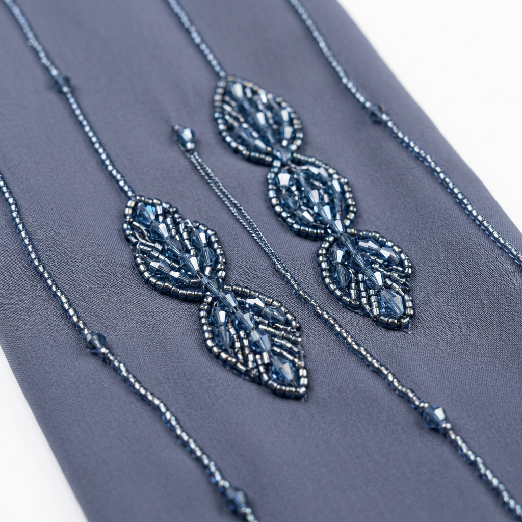 Steel Blue Tonal Cascading Leaf Stripe Abaya