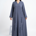 Steel Blue Tonal Cascading Leaf Stripe Abaya