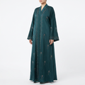Emerald Green Gold Silver Scattered Floral Vine Abaya