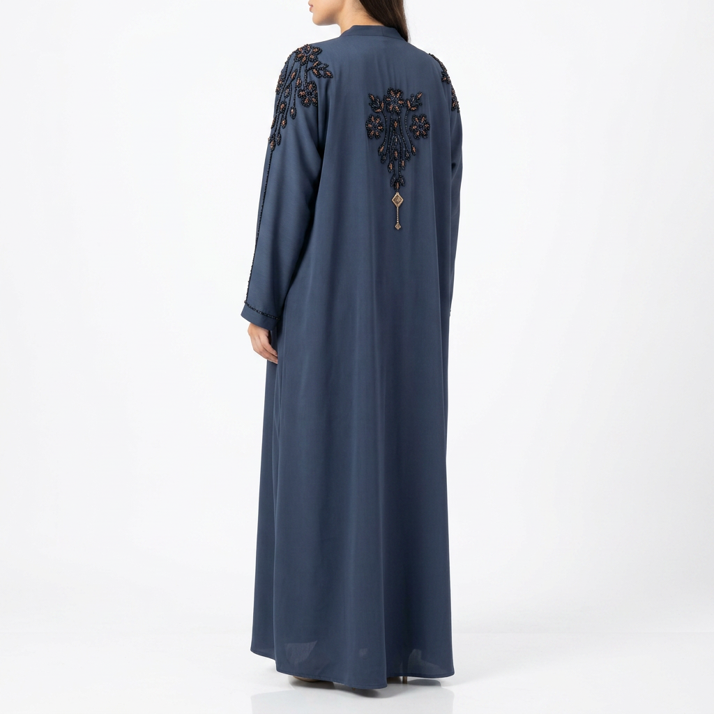 Slate Blue Black Copper Floral Shoulder Pendant Abaya