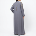 Grey Silver Crystal Floral Shoulder Chain Abaya