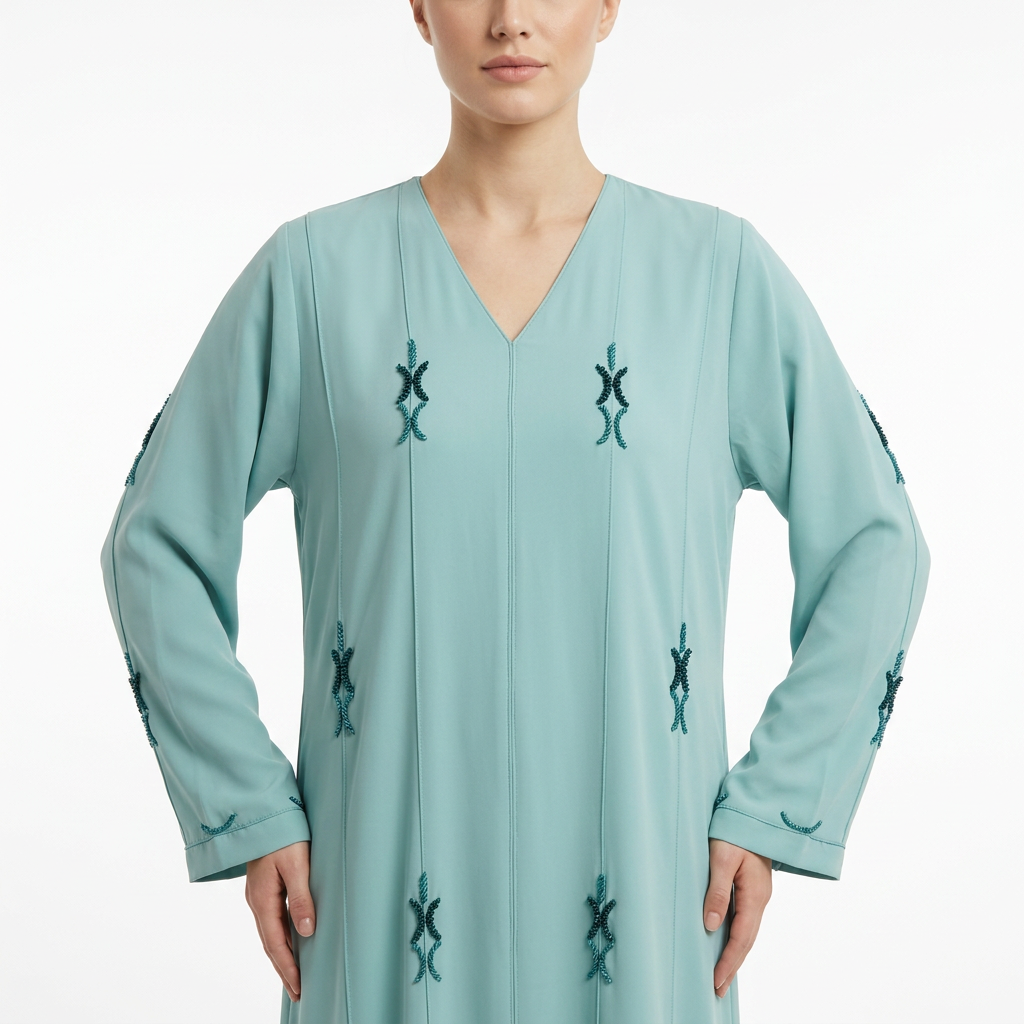Mint Blue Tonal Cross Knot Scattered Abaya