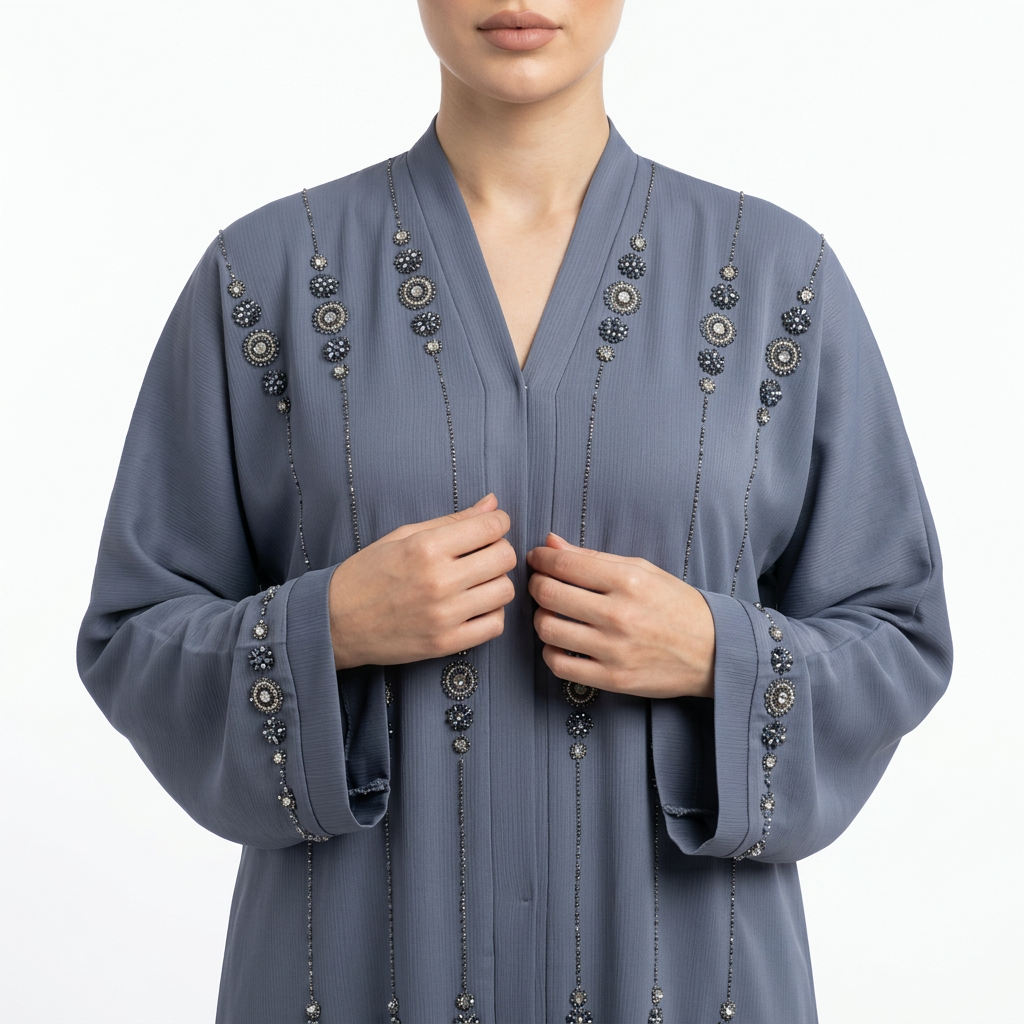 Steel Blue Silver Circle Stripe Abaya