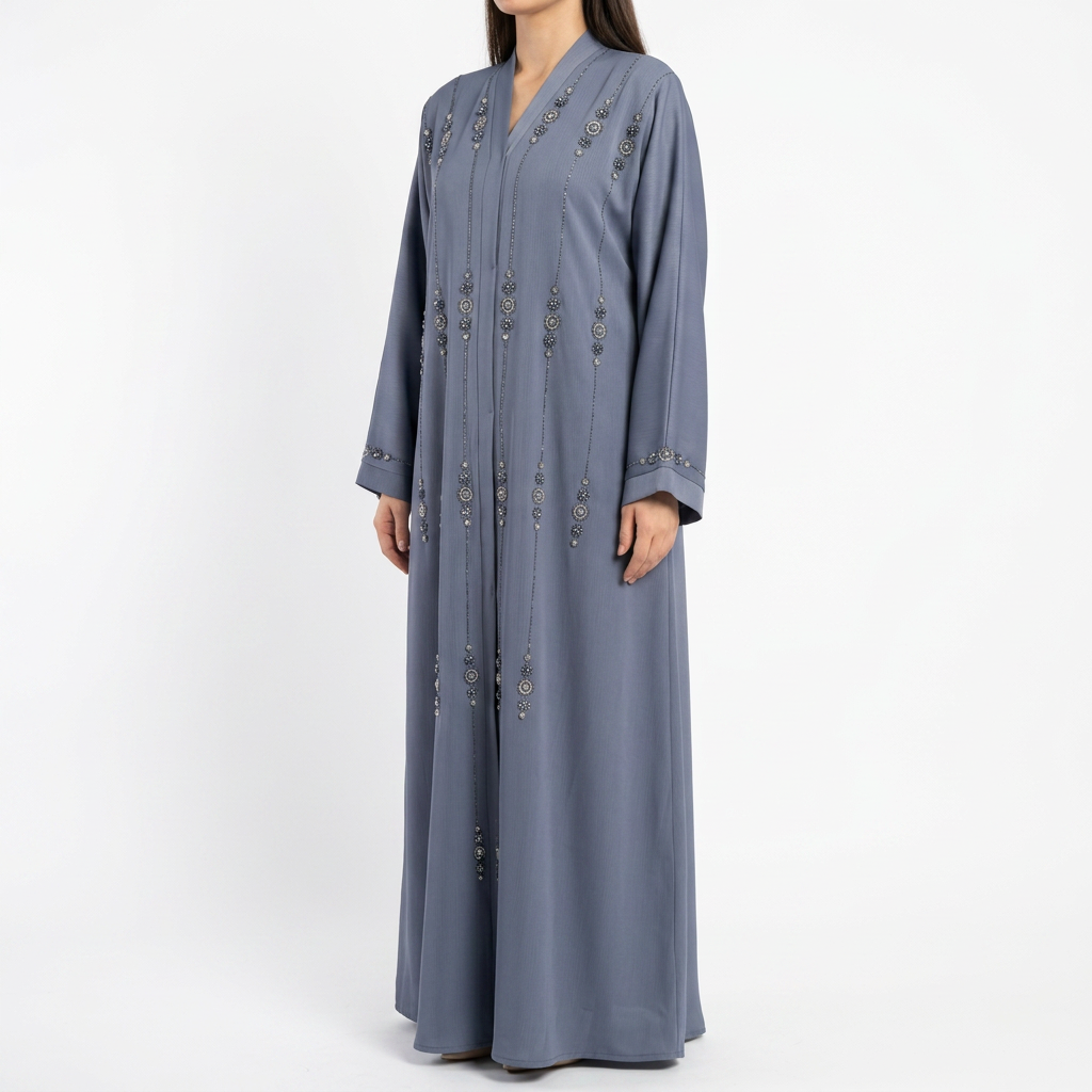 Steel Blue Silver Circle Stripe Abaya