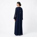 Navy Blue Gold Floral Pearl Abaya