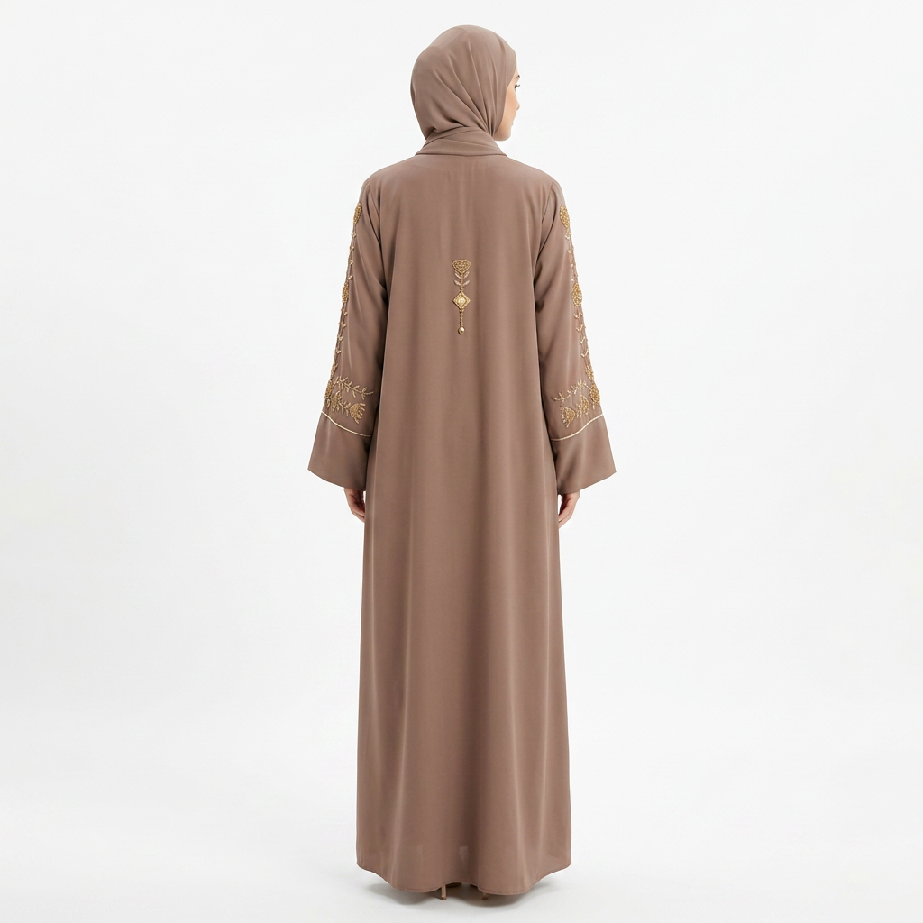 Mocha Brown Gold Rose Abaya