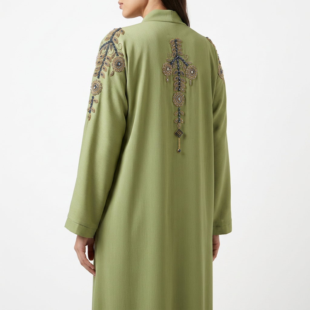 Sage Green Gold Blue Medallion Pendant Abaya