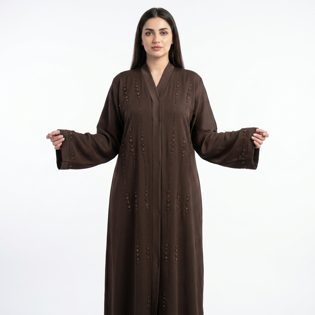 Dark Chocolate Brown Vertical Bead Stripe Abaya