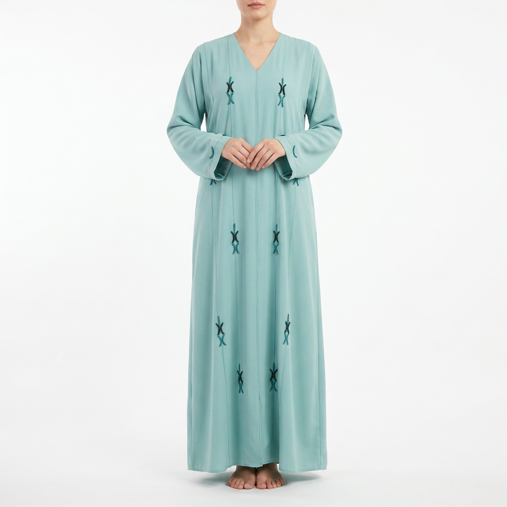 Mint Blue Tonal Cross Knot Scattered Abaya