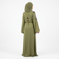 Sage Green Crystal Floral Embroidered Abaya with Back Chain Necklace Detail