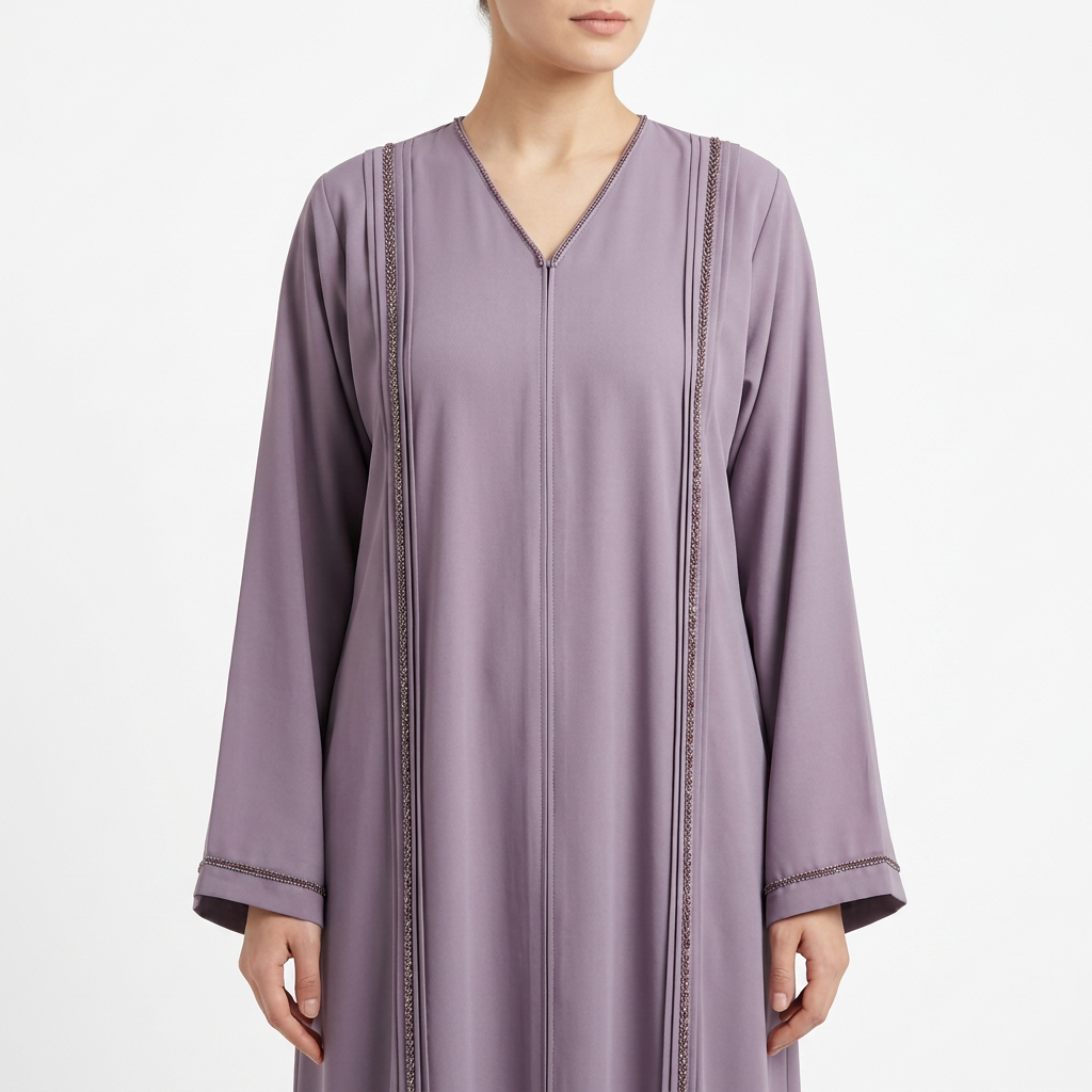 Lilac Purple Crystal Multi Stripe Front Panel Abaya