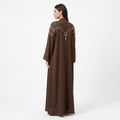 Dark Brown Gold Silver Crystal Swirl Shoulder Abaya