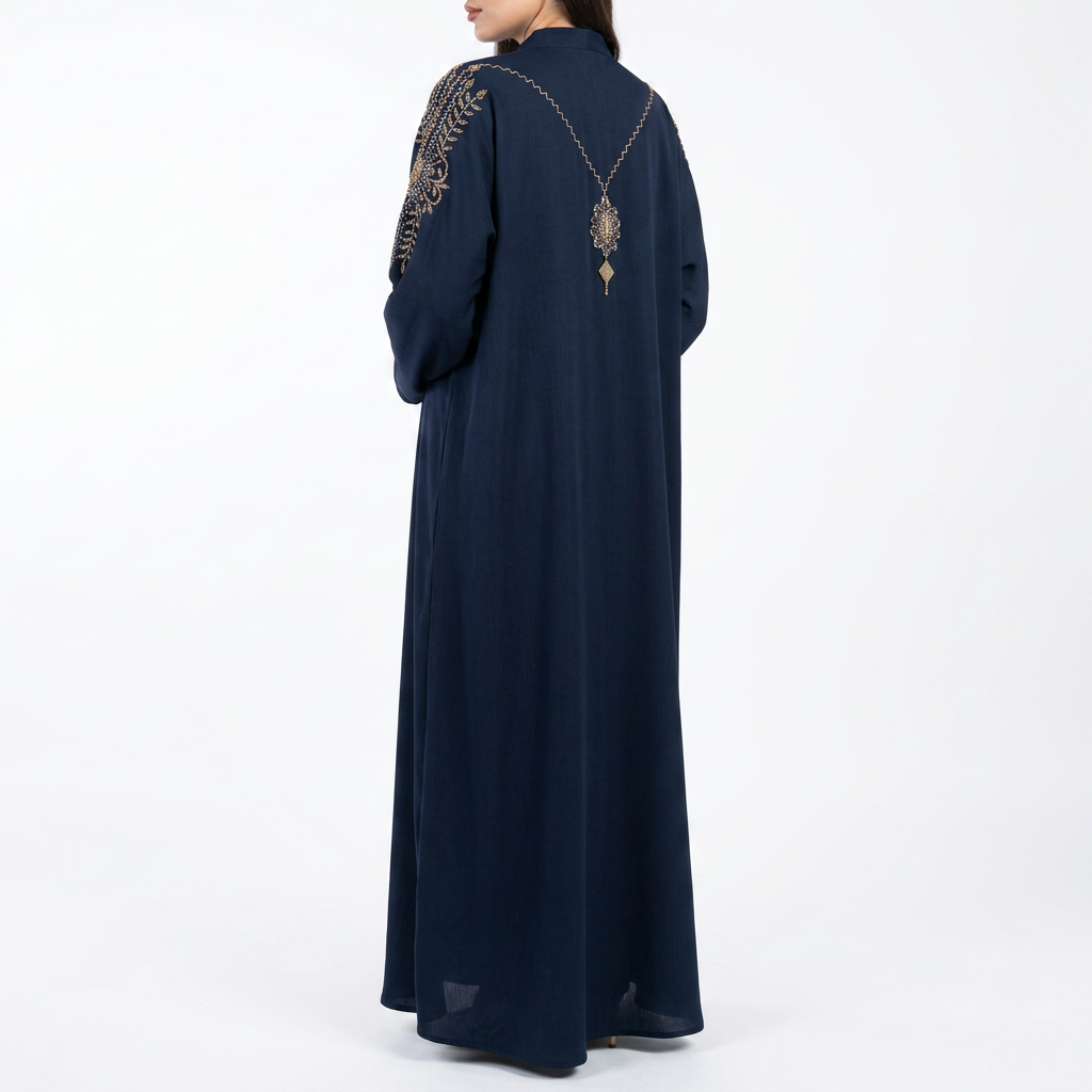 Navy Blue Gold Zigzag Pendant Abaya