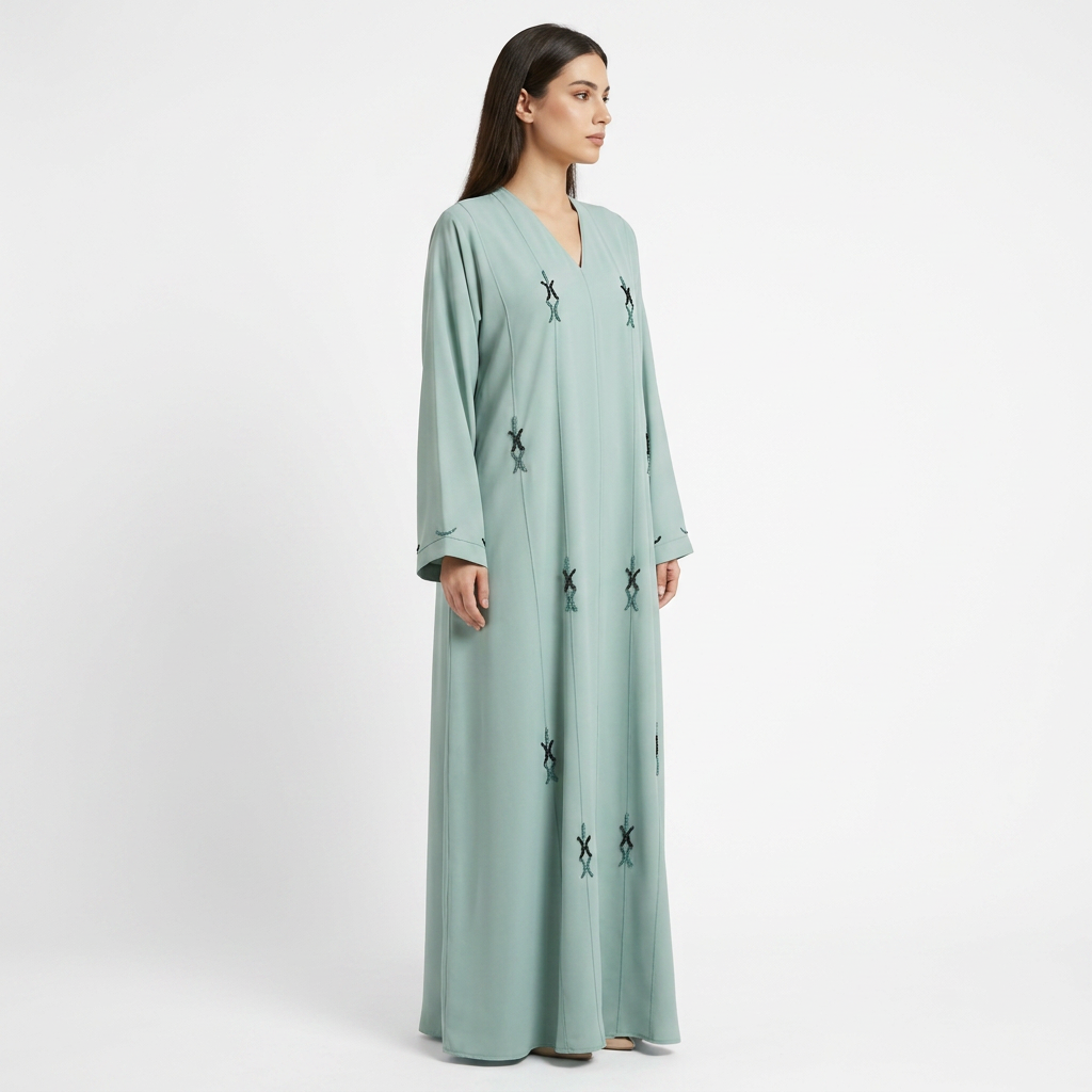 Mint Blue Tonal Cross Knot Scattered Abaya