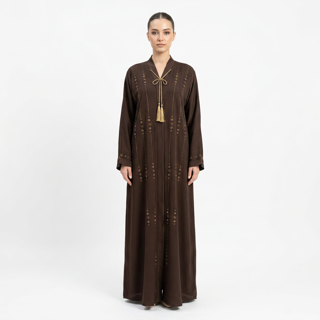 Dark Chocolate Brown Vertical Bead Stripe Abaya