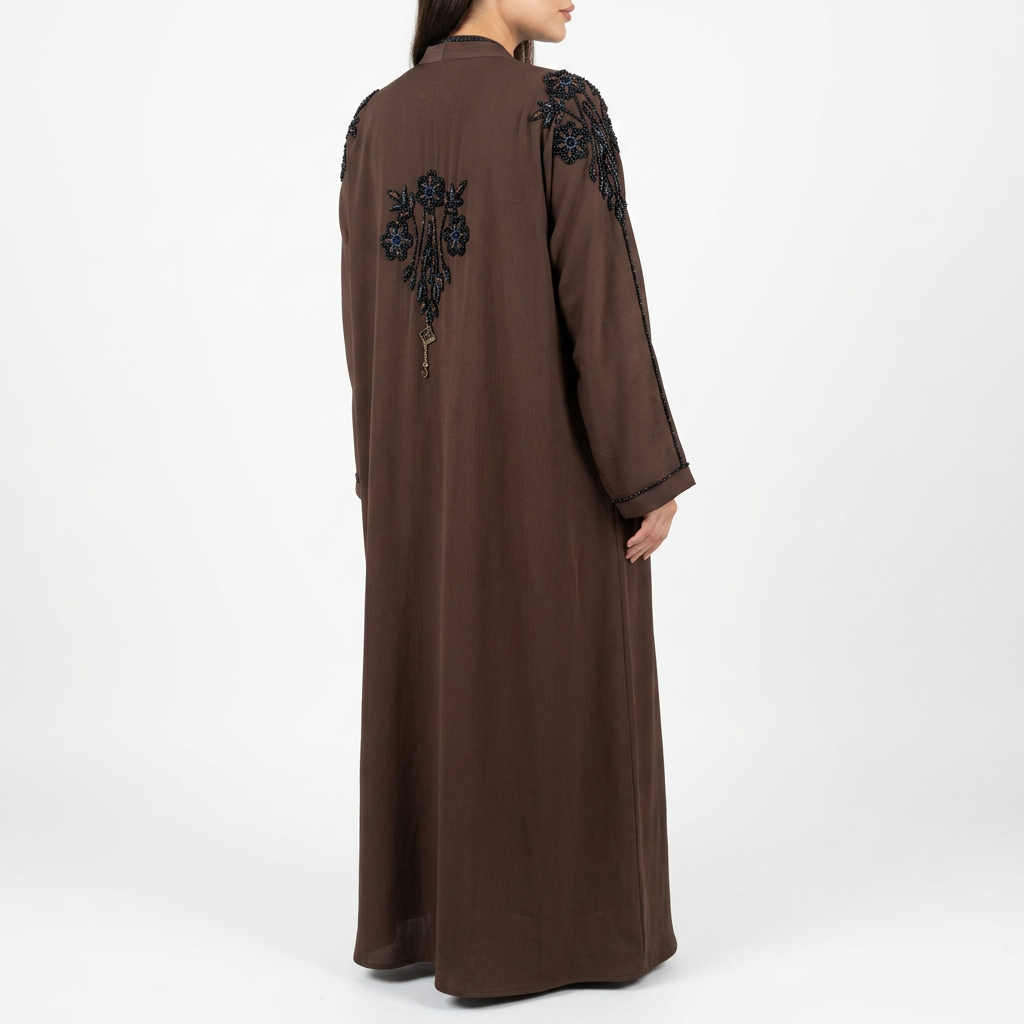 Dark Brown Black Copper Floral Bouquet Shoulder Abaya