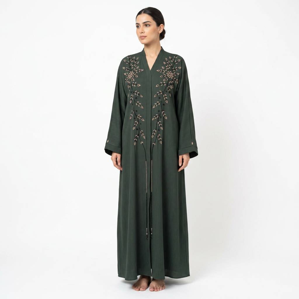 Emerald Green Gold Starburst Leaf Abaya