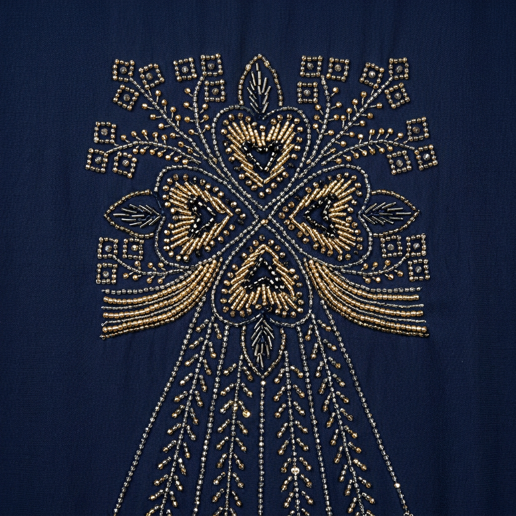 Navy Blue Abaya with Gold Beaded Embroidery