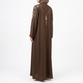 Dark Brown Gold Turquoise Floral Shoulder Necklace Abaya