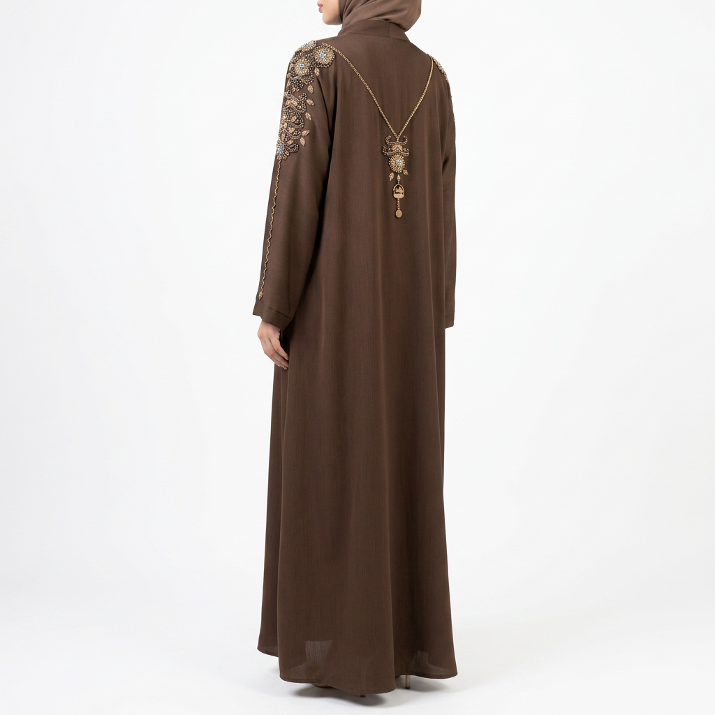 Dark Brown Gold Turquoise Floral Shoulder Necklace Abaya