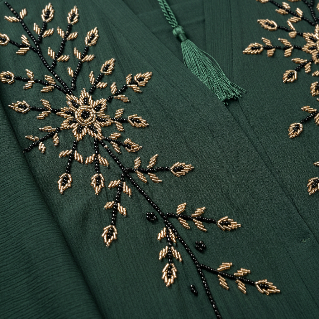 Emerald Green Gold Starburst Leaf Abaya