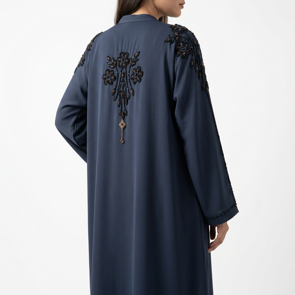 Slate Blue Black Copper Floral Shoulder Pendant Abaya