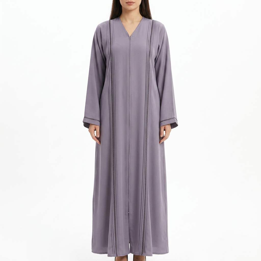 Lilac Purple Crystal Multi Stripe Front Panel Abaya