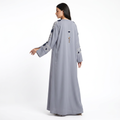 Grey Blue Floral Beaded Abaya