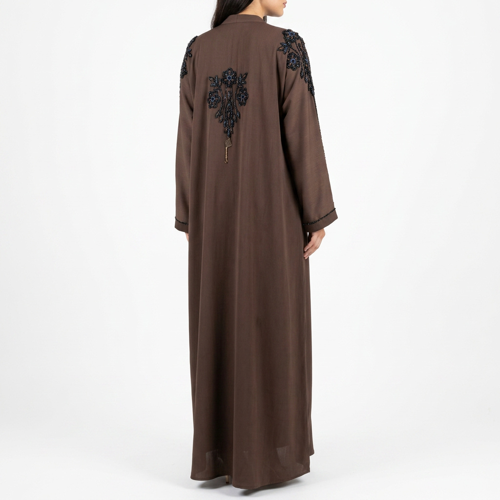 Dark Brown Black Copper Floral Bouquet Shoulder Abaya