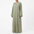 Sage Green Gold Twisted Braid Trim Scattered Abaya