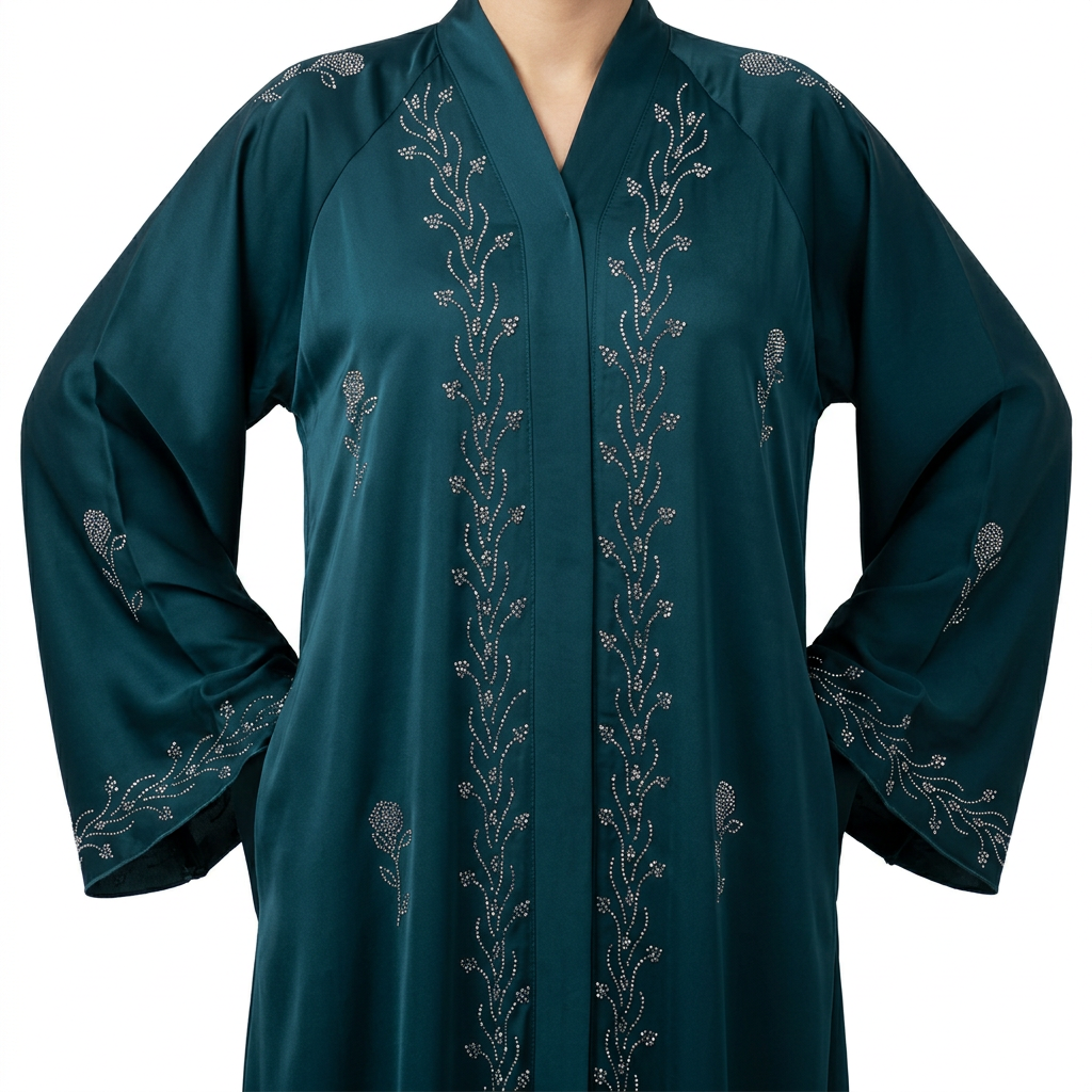 Emerald Green Gold Silver Scattered Floral Vine Abaya