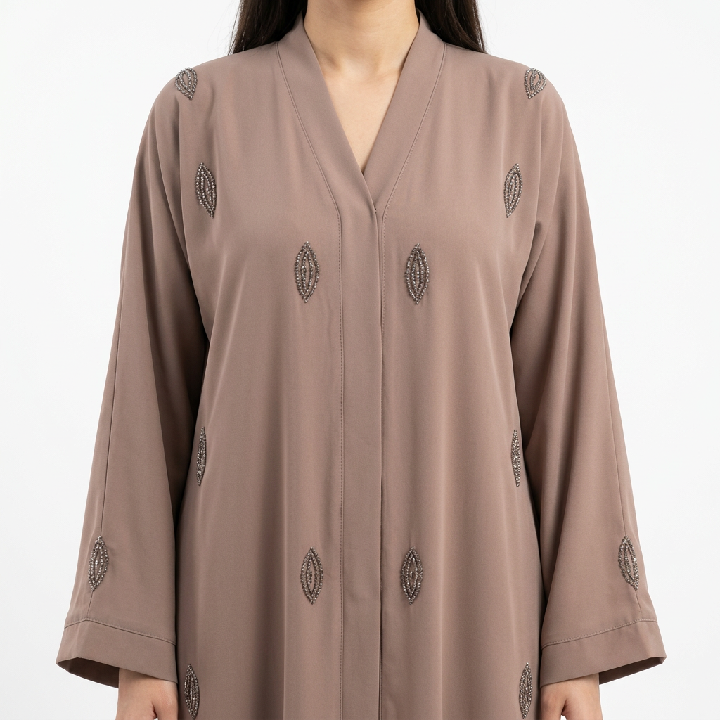 Taupe Brown Silver Crystal Diamond Eye Scattered Abaya
