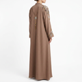 Taupe Gold Silver Beaded Shoulder Flower Abaya