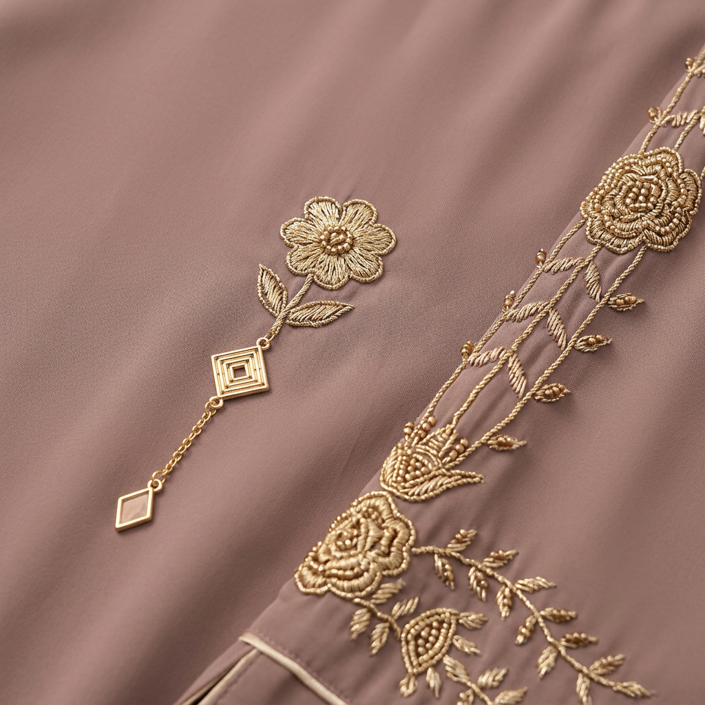 Mocha Brown Gold Rose Abaya