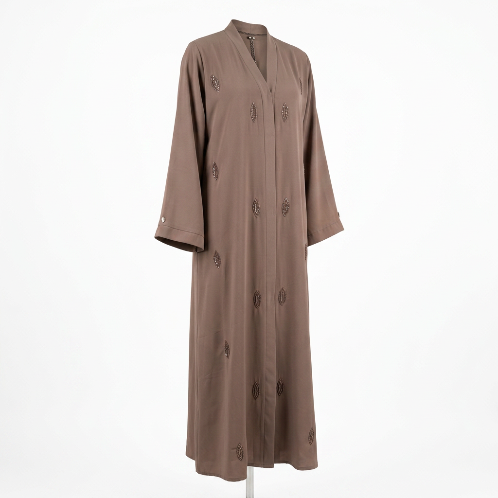 Taupe Brown Silver Crystal Diamond Eye Scattered Abaya