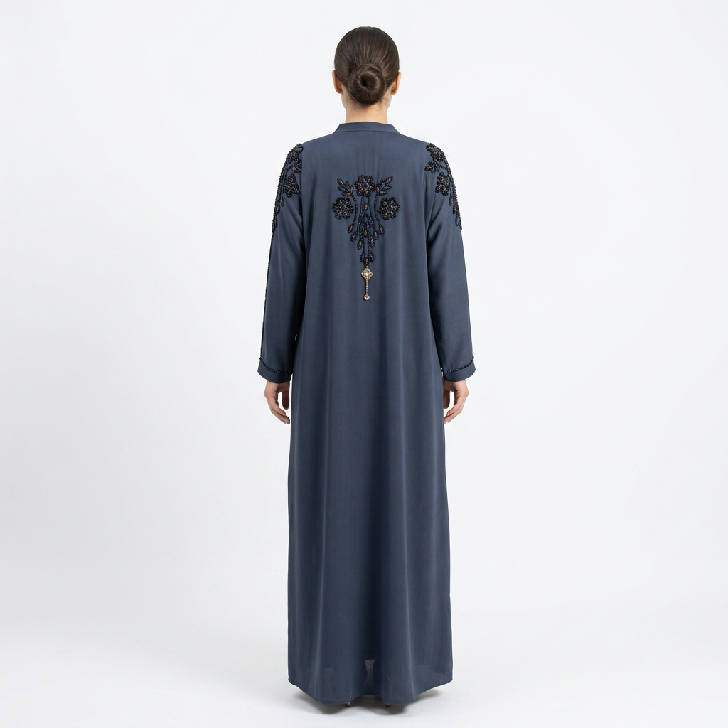 Slate Blue Black Copper Floral Shoulder Pendant Abaya