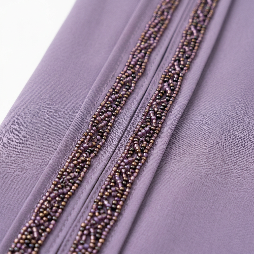 Lilac Purple Crystal Multi Stripe Front Panel Abaya