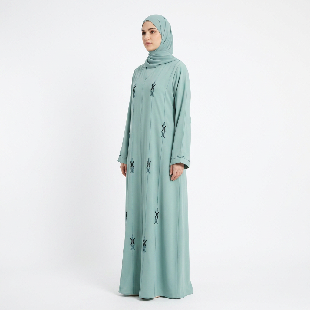 Mint Blue Tonal Cross Knot Scattered Abaya