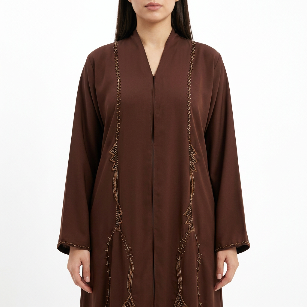 Dark Brown Gold Zigzag Bead Stripe Trim Abaya